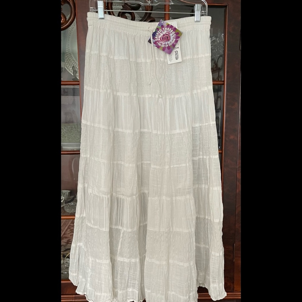 NWT Sacred Threads romantic pure white cotton maxi skirt size M